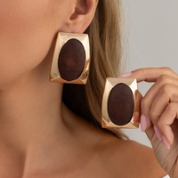Boucles d'oreilles vintage géométriques trapézoïdales en bois incrusté et métal pour femme, style rétro, accessoires de fête, bijoux fantaisie, cadeau