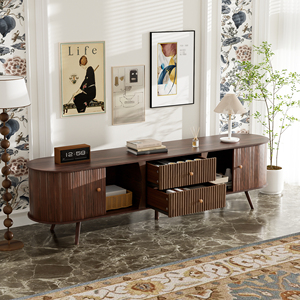 70 Inch Mid Century Modern Wood TV Stand for 80 Inch TVs Living Room Furniture with Adjustable Storage Shelves - Product Image 2