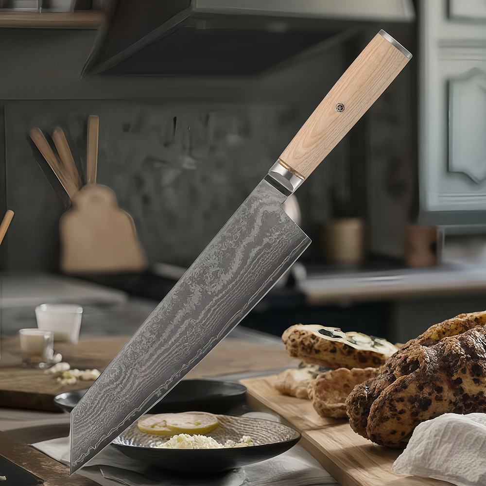 Waikin Japanese Style 9 Inch Kiritsuke Chef Knife Pakka Wood