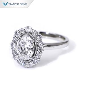 Tianyu อัญมณีดีไซน์วินเทจแหวนเพชรโมอิสซาไนต์ทรงรีสีขาวทอง - Product Image 6