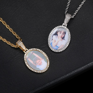 Colgante de Plata 925 con Marco Circular para Imagen Personalizada, Moissanita VVS, Estilo Hip Hop Bling, Pasa Prueba de Autenticidad, B2B - Product Image 4