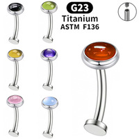 Barbell tindik pusar titanium alloy G23 zircon, alas datar, titanium murni F136, bentuk hati, ulir dalam, perhiasan tubuh.