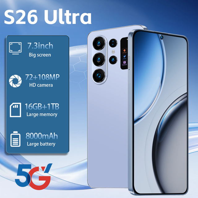 S26 Ultra 1 Year Warranty Smartphone 7.3 Inch 120Hz Android 15 16GB 1TB 108MP 8800mAh Deca Core Snapdragon 8 Gen4 5G Dual SIM