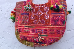 Rajasthani Banjara Boho Canvas Bags with Zipper Closure Waterproof Customizable Embroidery & Mirror <b>Work</b> for Women Gifts - Product Image 2