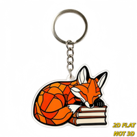 Porte-clés en acrylique Renard endormi avec livres, breloque animale fantaisie style vitrail, léger, petit