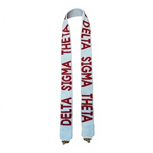 CRYSTAL CRAFT Delta Sigma Theta Webbing <b>Strap</b> Beaded Vintage <b>Adjustable</b> Hook Raised Text Red Light Blue Eco-Friendly Handbag - Product Image 1