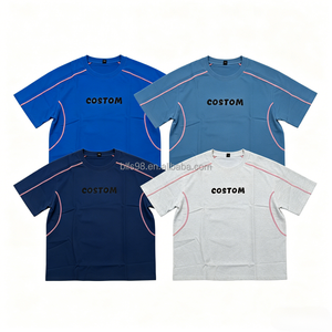 เสื้อยืดคอกลมแขนสั้นสำหรับผู้ชายแบบปรับแต่งได้เสื้อพิมพ์ลายตัวอักษรตัดสีตัดกันเสื้อผ้าลำลองแบบถักทรงพอดีตัวปกติโพลีเอสเตอร์ - Product Image 1