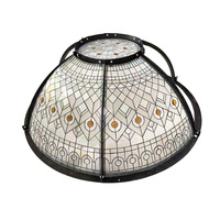 Dôme de plafond en verre trempé courbé avec cadre en acier, motif Fleur-de-lis, verre biseauté transparent, dôme en verre teinté à motifs