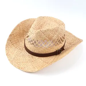 Miễn Phí Mẫu Rộng Phụ Nữ Mùa Hè Tự Nhiên Raffia Sombreros De Paja Pro Cao Bồi Cowgirl Rơm Mũ Mặt Trời Cho Nam Giới