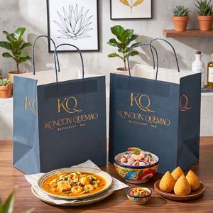 Custom Biodegradable Recyclable Disposable Restaurant Bar Food Delivery Packaging <b>Bags</b> Set Handles Custom Logo Kraft <b>Paper</b> - Product Image 5