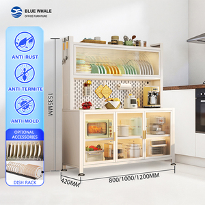 Étagère de cuisine en acier réglable à 6 niveaux avec porte rabattable, support pour micro-ondes, armoire de rangement de cuisine en métal - Product Image 3