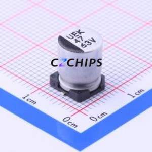 ตัวเก็บประจุอิเล็กโทรไลต์อะลูมิเนียมแบบ SMD รุ่น 63SEV47M8X10.5 ขนาด D8xL10.5 มม. ความจุ 47uF 20% 63V 170mA-120Hz - Product Image 1