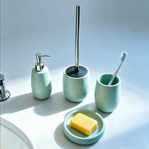 Juego de Accesorios de Baño de <span class=keywords><strong>Resina</strong></span> con Efecto Mármol Verde Menta, Incluye Dispensador de Jabón, Portaescobillas, Vaso y Jabonera - Product Image 3