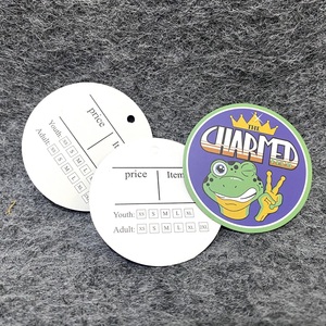 Nhà Máy Tùy Chỉnh In Ấn Logo Vòng Tròn Giá Giấy Nhãn Quần Áo Chết Cắt Treo Tag Cho Quần Áo - Product Image 5