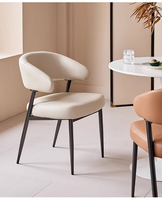Chaise d'appoint rembourrée, chaise de salle à manger d'inspiration rétro avec dossier incurvé, idéale pour la salle à manger, structure en métal durable, blanc riz