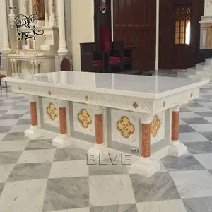 BLVE büyük Handcarved doğal taş dini katolik beyaz mermer kilise sunak masa