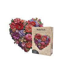 Cœur floral en bois, puzzle en forme de cœur, art botanique gravé CNC, impression sur surface satinée, coffret cadeau en bois massif, vente en gros OEM