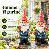 Statue de gnome de jardin en résine, figurine gnome avec pelle et champignon, signe de joie, ornement de jardin, figurines décoratives d'extérieur en résine
