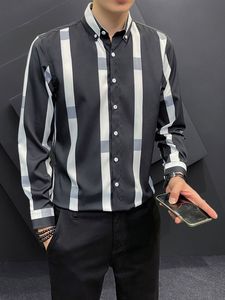 Chemise à manches longues rayée pour homme, col rabattu, boutonnée, tissée, décontractée, printemps-été - Product Image 2