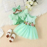 Ensemble de vêtements pour bébé fille, robe en tulle 3 pièces avec boléro à volants et bandeau pour fête d'anniversaire