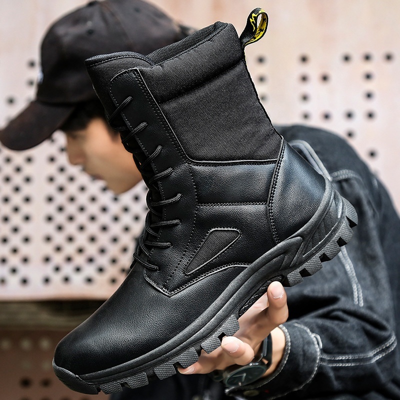 Fashion black outdoor men's boots winter hiking safety casual boot shoes for men
