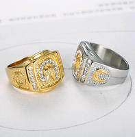 Bague pour homme tendance en acier inoxydable plaqué or avec tête de cheval et diamants, tailles 7-15, bijoux fins en or et argent pour homme