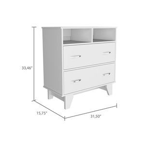 Commode Aaron White à 2 tiroirs et 2 étagères, meubles de chambre minimalistes - Product Image 5