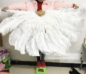 Nhà Máy Giá 18 Staves Ưa Thích Burlesque Siêu Lớn Màu Trắng Đà Điểu <span class=keywords><strong>Feather</strong></span> Dancing Fan - Product Image 4