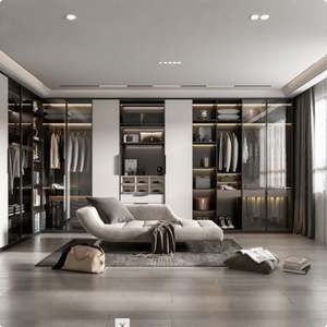 Armoire de chambre à coucher modulaire moderne de luxe avec porte coulissante en verre du sol au plafond, grande capacité pour une utilisation en salle de sport - Product Image 2