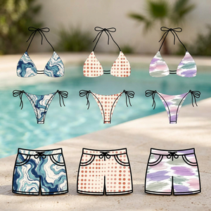 CUSTOM Printed Triangle <b>Bikini</b> <b>Set</b> Swimwear Halter Triangle <b>Bikini</b> Beach <b>Shorts</b> <b>Set</b> for Women - Product Image 1