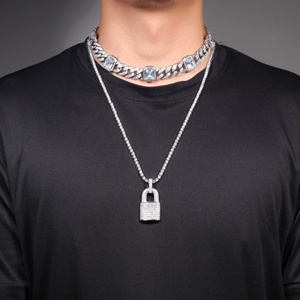Colgante de <span class=keywords><strong>cadena</strong></span> de tenis para <span class=keywords><strong>hombre</strong></span>, joyería de latón, chapado en oro de 18K, Micro pavé de CZ, <span class=keywords><strong>candado</strong></span> de bloqueo de diamante, <span class=keywords><strong>collar</strong></span> de hip hop - Product Image 4