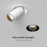 Spot encastré LED rétractable en aluminium 10W à découpe réglable 75mm, dimmable, anti-éblouissement, pour plafond de magasin et d'hôtel