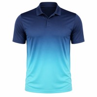 Polo de golf pour homme à dégradé de couleurs |   Aqua bleu marine délavé |   T-shirt à manches courtes à séchage rapide, extensible dans quatre directions, respirant, anti-transpiration et anti-UV