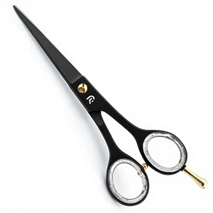 Ciseaux de coiffure professionnels pour hommes et femmes, lame en acier inoxydable, revêtement noir et or, pointe de lame en plastique, coupe longue et précise - Product Image 1