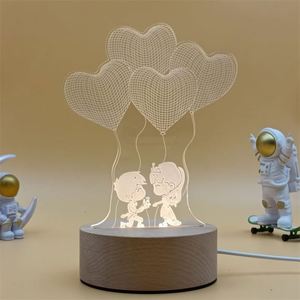 Creative Modern Acrylic 3D LED Night Light with Colorful Warm Light <b>USB</b> Rechargeable Kids for Bedroom Use - Product Image 2