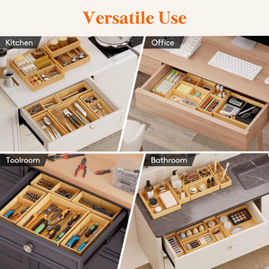Bamboo Drawer Organizer Adjustable Rectangular <b>Storage</b> <b>Box</b> For <b>Kitchen</b> Cosmetic Office Use - Product Image 3