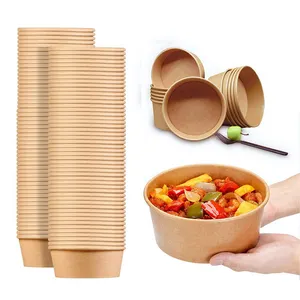 Cuencos redondos rectangulares desechables para sopa, contenedores de embalaje de alimentos, ensaladas de Papel Kraft con tapa