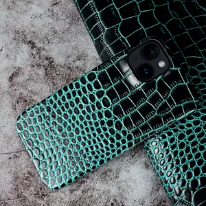 Coque de luxe en cuir véritable pour Iphone 14, motif Crocodile