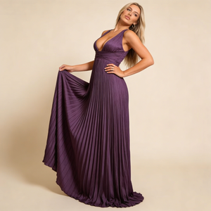 Vestidos de Noche Largos para Mujer, Estilo Halter con Pliegues Morados, Escote Profundo en V, Venta al por Mayor de Fábrica para Graduación - Product Image 6