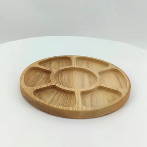 Round Wooden Serving <b>Tray</b> Five Compartment For Snacks Fruit Steak Pizza <b>Dinner</b> Plate Household Use - Product Image 1