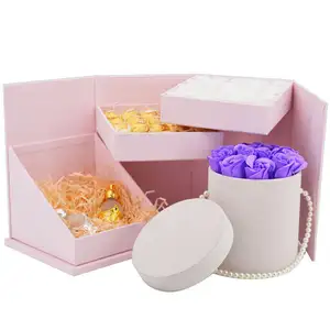 创意定制天鹅绒礼品盒情人节粉色爆炸巧克力花礼品盒套装包装化妆品礼品盒