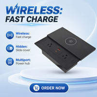 Boîte de prise de table en matériau PC, 2 prises de courant AC, 1 USB A+C, charge sans fil, IP44, couvercle coulissant, prise US 10A, garantie 3 ans