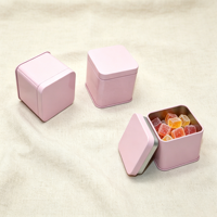 Boîte en métal rose carrée petite pour emballage de bonbons à la menthe, étui à bijoux, boîte vide avec couvercle argenté