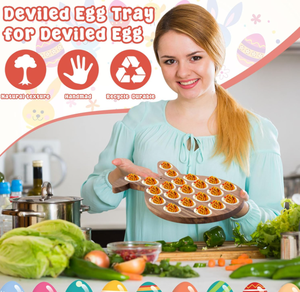 ที่ใส่ไข่21หลุมภาชนะถาดไข่ deviled ที่ทำจากไม้ผู้ถือไข่ deviled สำหรับ countertop อีสเตอร์ - Product Image 4