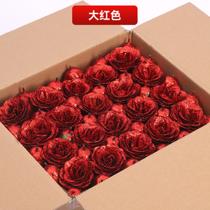 Prix d'usine, rose artificielle scintillante de 7 cm, tête de rose décorative pour bouquets de fleurs, cadeau pour la Saint-Valentin - Product Image 5
