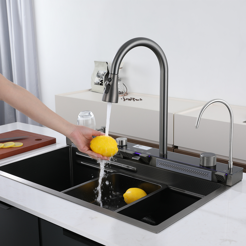 Multi-Functional Large Kitchen Sink 304 Stainless Steel Counter Installation Nano Surface Smart Undermount Waterfall Design · image 6