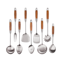 Ensemble de 9 ustensiles de cuisine durables en acier inoxydable 304 résistant à la chaleur avec manche en bois, spatule pour wok, spatule durable