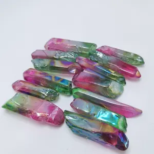 Wholesale multicolor aura titanium coated crystal points quartz polished sticks spikes Point Beads as gift for decoration