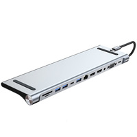 Adaptador portátil multifunción de aluminio 12 en 1, concentradores USB C, estación de acoplamiento tipo C a HDMI DP VGA PD TF USB3.0 para ordenador portátil
