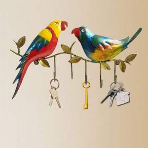 Superior Quality 2 Parrots on Branch 5 <b>Hooks</b> <b>Wall</b> Hanger Finely Crafted Durable Iron <b>Key</b> Hand-Forged Iron Entryway Organizer - Product Image 5